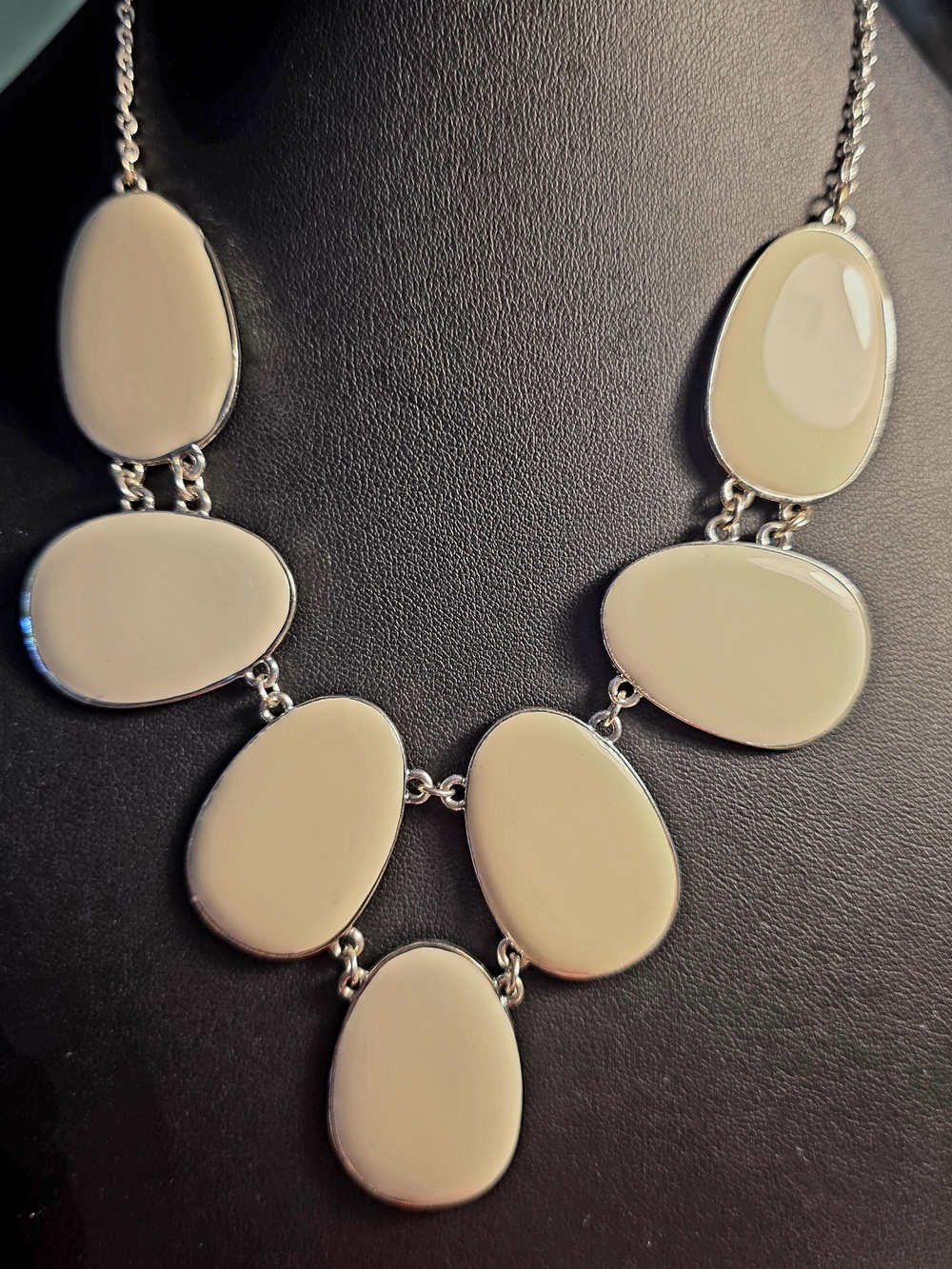 Cream Silver Tone Lining Statement Necklace - Women Jewelry